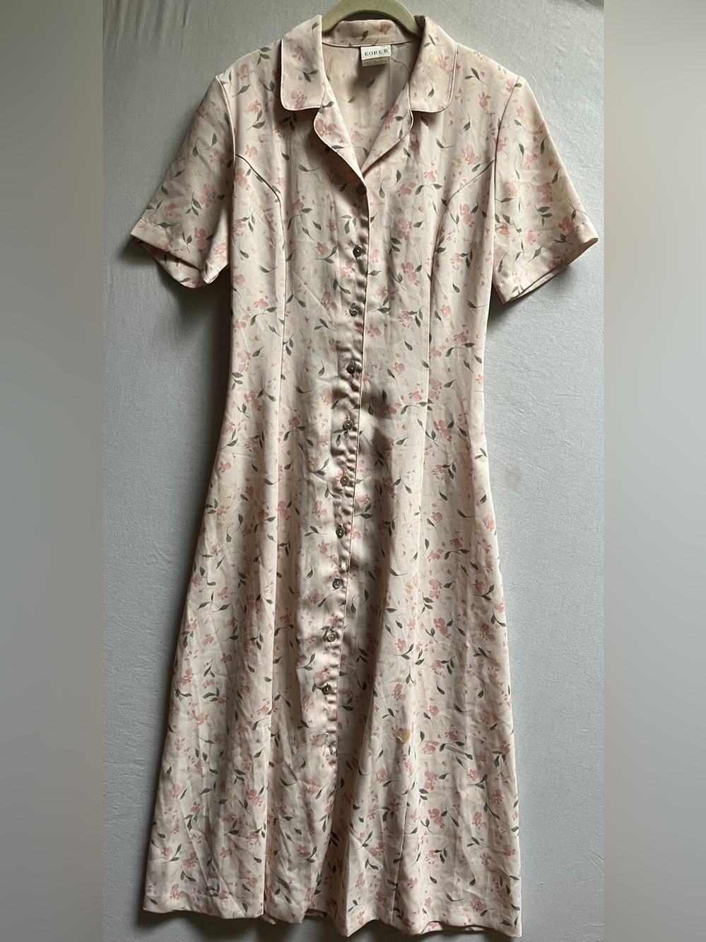 Vintage Koret Cream Dress Pink Floral Print 10